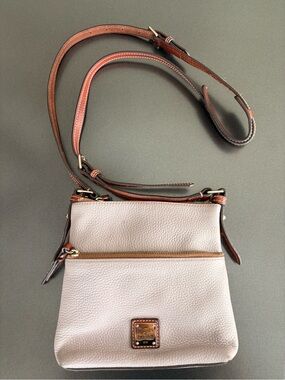 Dooney & Bourke Pebbled Leather Crossbody in Light Taupe with Brown Trim
